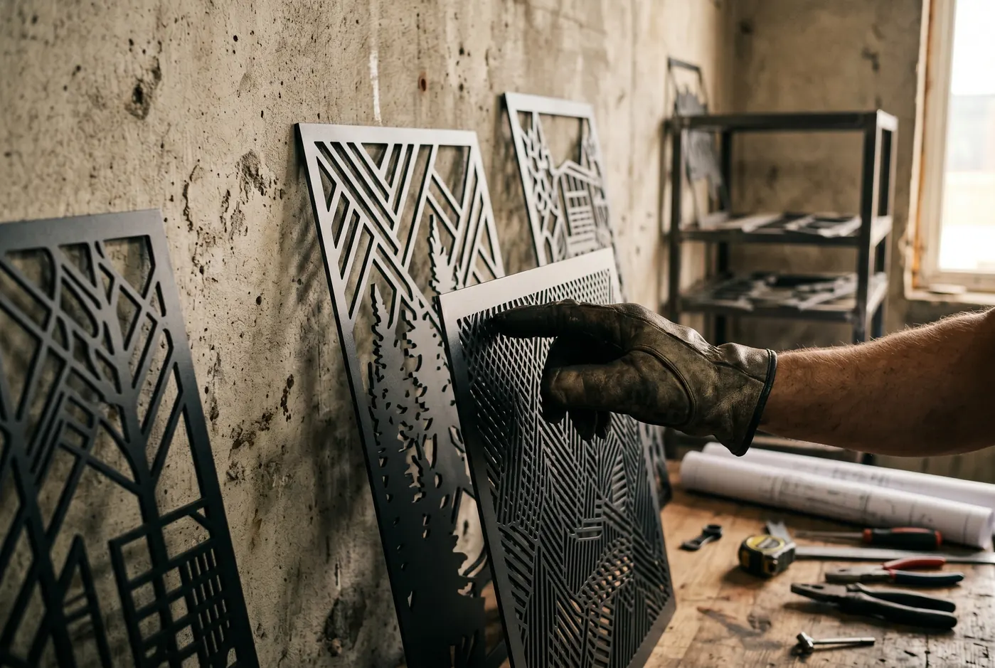 Custom laser-cut steel work in the Deco Zoosh workshop