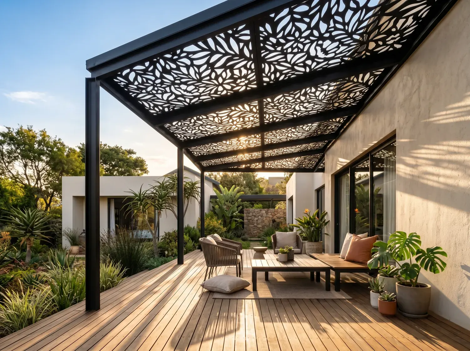 Laser-cut steel pergola shade — Deco Zoosh